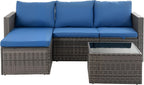 Shintenchi 4 Pieces Patio Furniture Set, 2-in-1 Convertible Sectional Sofa & Chaise Lounge, All-Weather Wicker Rattan Sofa Couch with Cushions & Coffee Table for Yard, Garden, Porch, Poolside