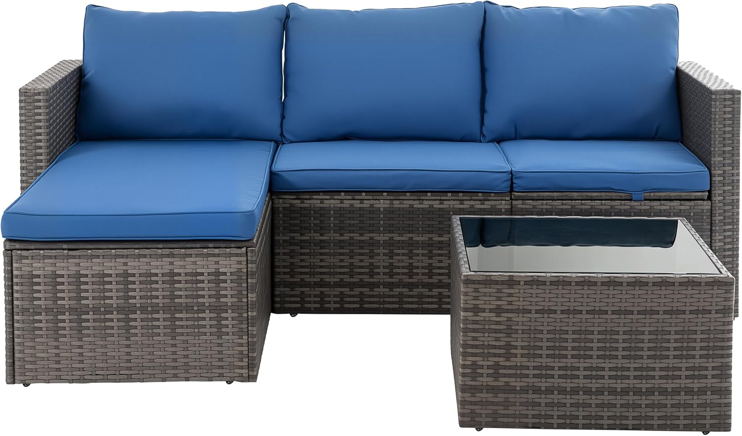 Shintenchi 4 Pieces Patio Furniture Set, 2-in-1 Convertible Sectional Sofa & Chaise Lounge, All-Weather Wicker Rattan Sofa Couch with Cushions & Coffee Table for Yard, Garden, Porch, Poolside