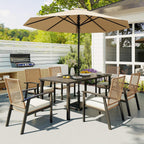 Aoxun 7-Piece Wicker Patio Table and Chairs Set for 6 with Umbrella Hole
