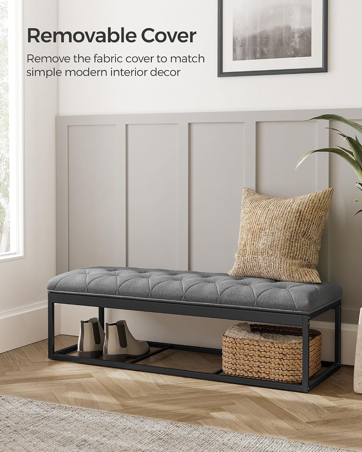 SONGMICS Storage Ottoman Bench, Foot Rest with Legs, Load up to 661.4 lb | End of Bed Bench, Storage Chest, 43.3 x 15.8 x 15.8 Inches, Slate Gray and Ink Black, MELISA Collection ULSF088G01