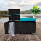 2 Wicker Ottomans, Multipurpose Outdoor Patio Ottoman Furniture, Additional Seating & Footrest, Outdoor Patio Storage Seating with Removable Cushions for Patio, Backyard (Blue)