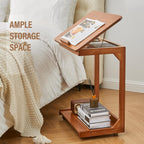 DUOMING Small Laptop Table with Wheels - Rolling Laptop Side Table Desk for Couch, Bedside Table Bedroom, Wooden TV Tray for Living Room, Teak