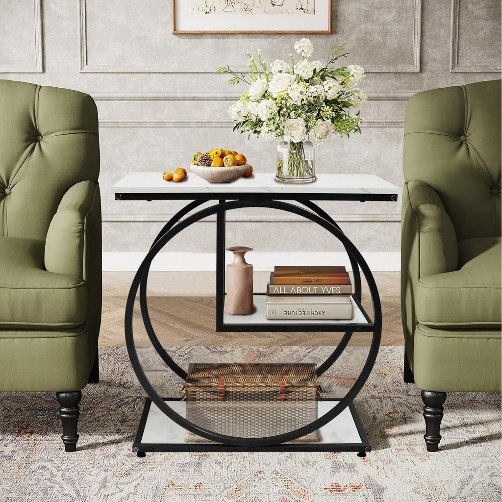 AT-VALY Pair of 2 Side Table with Storage Shelves,3-Tier End Table, Small Sofa Side Table for Living Room, Bedroom (Black)