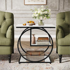 AT-VALY Pair of 2 Side Table with Storage Shelves,3-Tier End Table, Small Sofa Side Table for Living Room, Bedroom (Black)