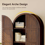 ONBRILL 71" Tall Wooden Arched Cabinet, 5-Tier Arched Kitchen Pantry Cabinet with Doors & Shelves, Farmhouse Kitchen Arch Cabinets with Adjustable Feet, Wooden Pantry Storage for Dining Room(Brown)