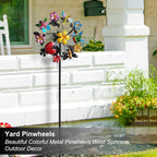 Flower Wind Spinners Outdoor, Metal Windmill with Hummingbirds, Butterflies and Bees, Pinwheels for Yard and Garden
