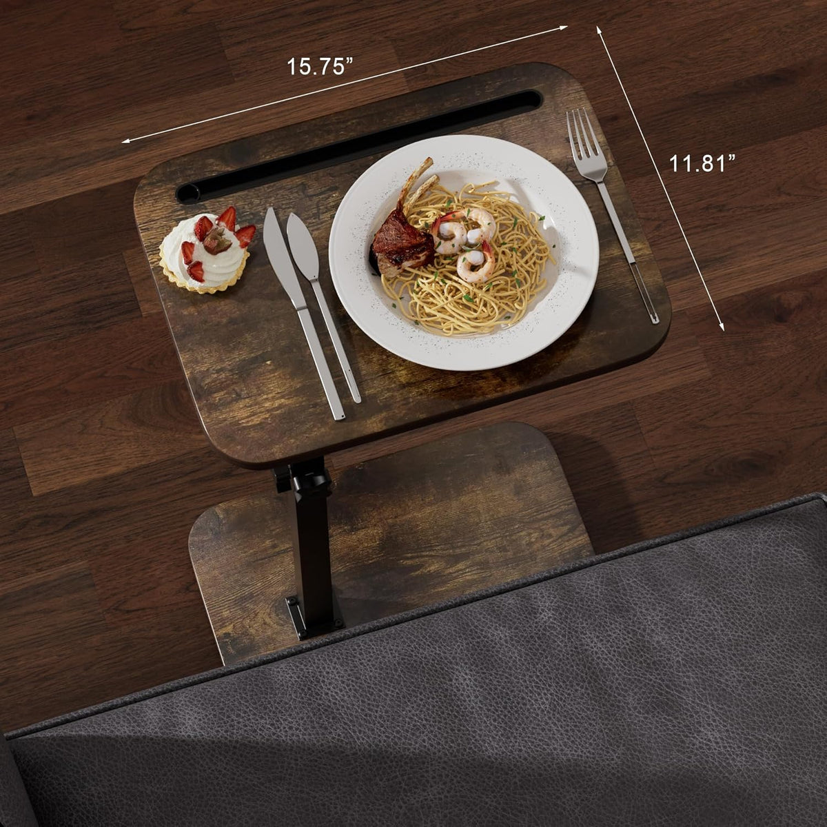 TV Tray Side Table for Couch - 360° Swivel Adjustable Height Rotating Sofa Table C Table End Table Laptop Desk with Phone & Tablet Slot, Perfect for Eating Working Reading, Fits Small Spaces