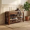 Shoe Rack Bench Entryway Storage with Leather Cushion, Shoe Organizer Bench for Entryway, Front Doors Entrances Hallway,Mudroom,Closet, Bedroom,Solidwood 3 Height-Adjustable Removable Shelve,31.5"