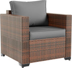 Amopatio Wicker Outdoor Sofa & Patio Couch Set - High Back Waterproof Patio Furniture Single Armrest Chair with Non-Slip Cushions, Outdoor Furniture Cover, Grey