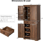 Ball & Cast 71" Farmhouse Kitchen Pantry Cabinet with 3 Pull-Out Organizers, Tall Storage Cabinet with 4 Doors, 2 Drawers, 6 Door Shelves & Adjustable Shelves, Freestanding Cupboard, Rustic Brown