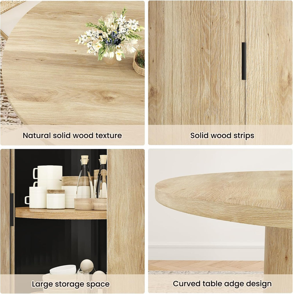 43.3'' Round Dining Table with Hidden Storage Space, Wooden Circle Kitchen Dinner Table for Dining Room Living Room, Easy Assembly, Natural