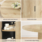 43.3'' Round Dining Table with Hidden Storage Space, Wooden Circle Kitchen Dinner Table for Dining Room Living Room, Easy Assembly, Natural