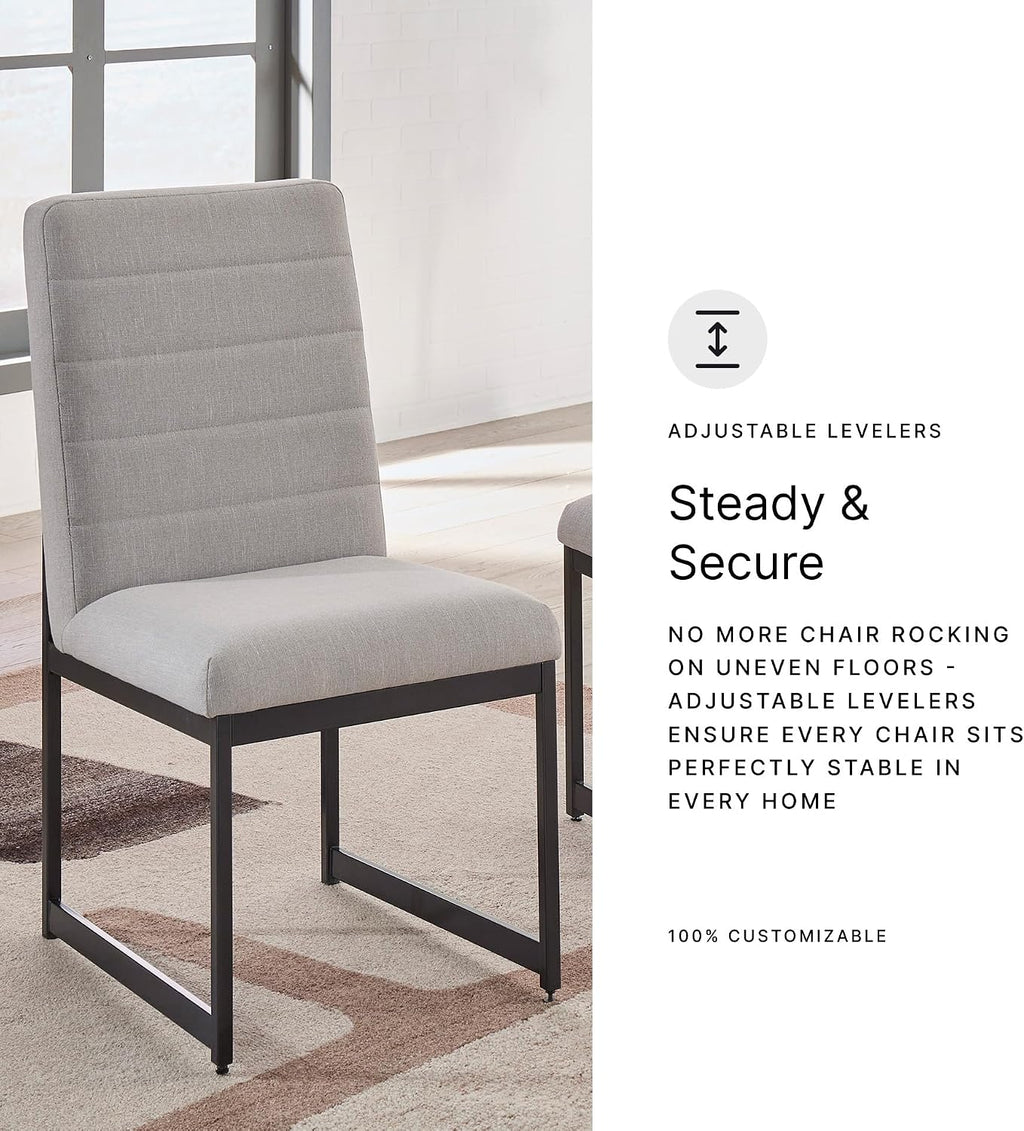 Signature Design by Ashley Tomtyn Dining Chair, Set of 2, Cushioned Polyester Side Chairs with Sturdy Metal Frame, Modern Urban Style for Kitchen or Dining Room, Light Beige & Gunmetal Gray