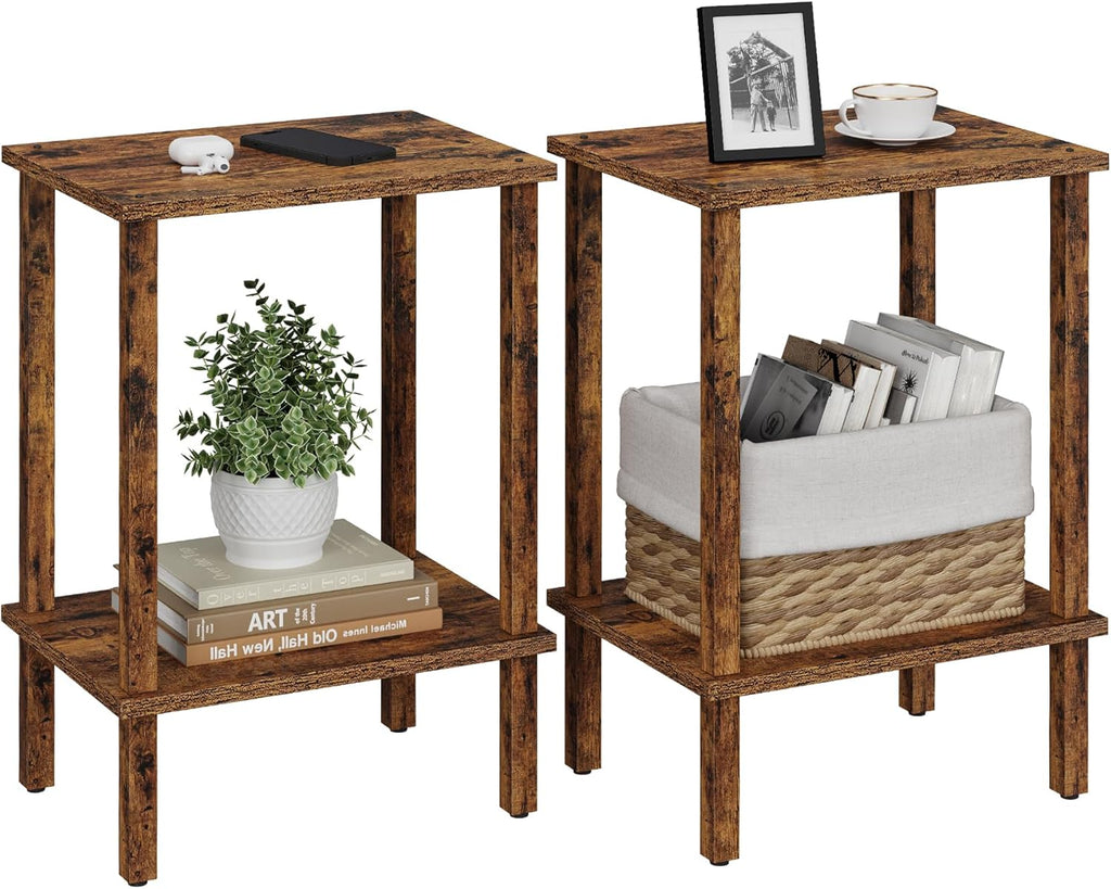 TUTOTAK End Table, Set of 2, Side Table, Nightstand, 2-Tier Storage Shelf, Sofa Table for Small Space, Living Room, Bedroom, Brown TB01BB035C