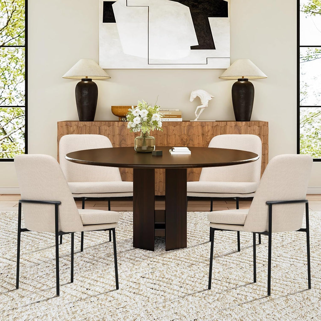 COLAMY Upholstered Dining Chairs Set of 4, Beige | Modern Dining Room Chairs with Curved Back, Dinner Chair Kitchen Chairs and Metal Legs