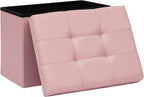 Folding Storage Ottoman, 16.5" Rectangular Footstool with Padded Tufted Lid, Collapsible Storage Footrest for Small Space, Living Room, Bedroom, Dorm, Pink