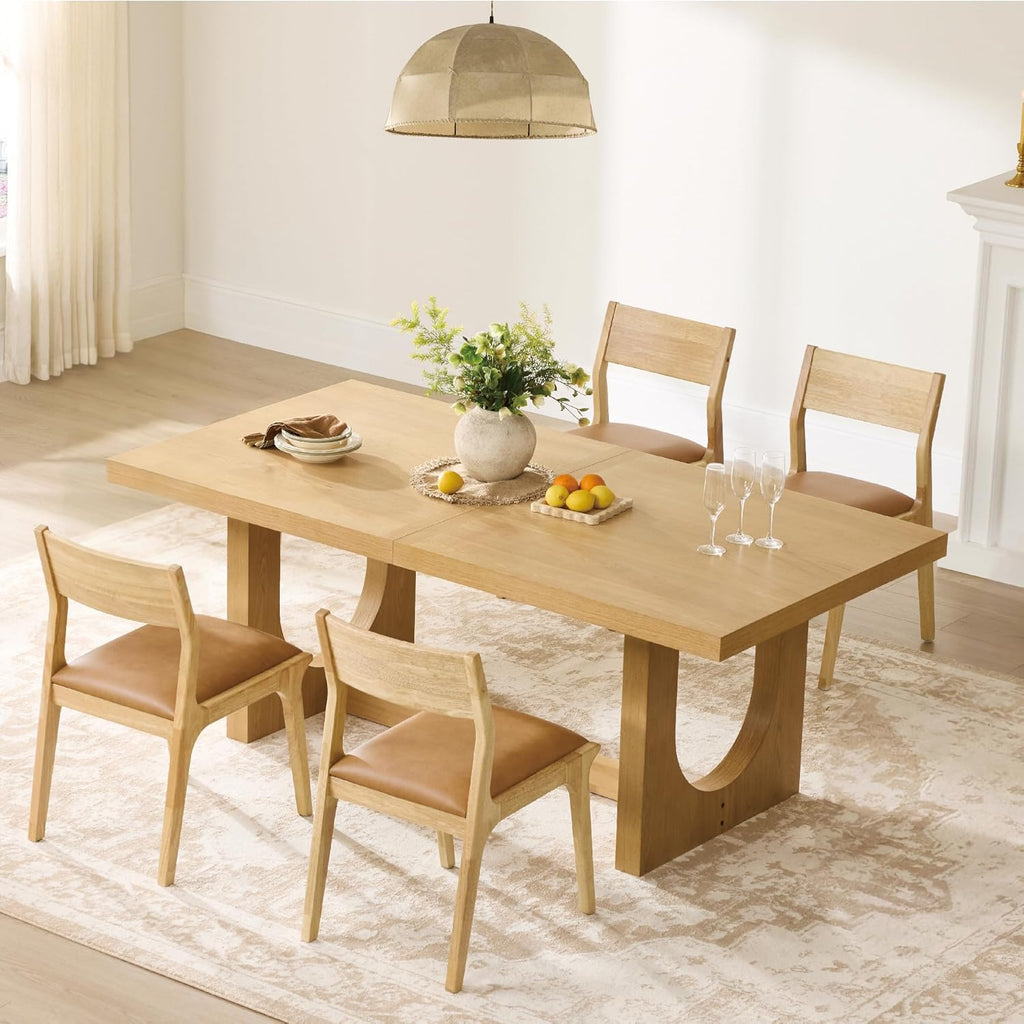 Watson & Whitely Wood Dining Chairs Set of 2, Modern Leather Upholstered Kitchen Chairs with Ergonomic Curved Backrest and Solid Wood Frame, Farmhouse Chairs for Dining Room, Living Room, Camel