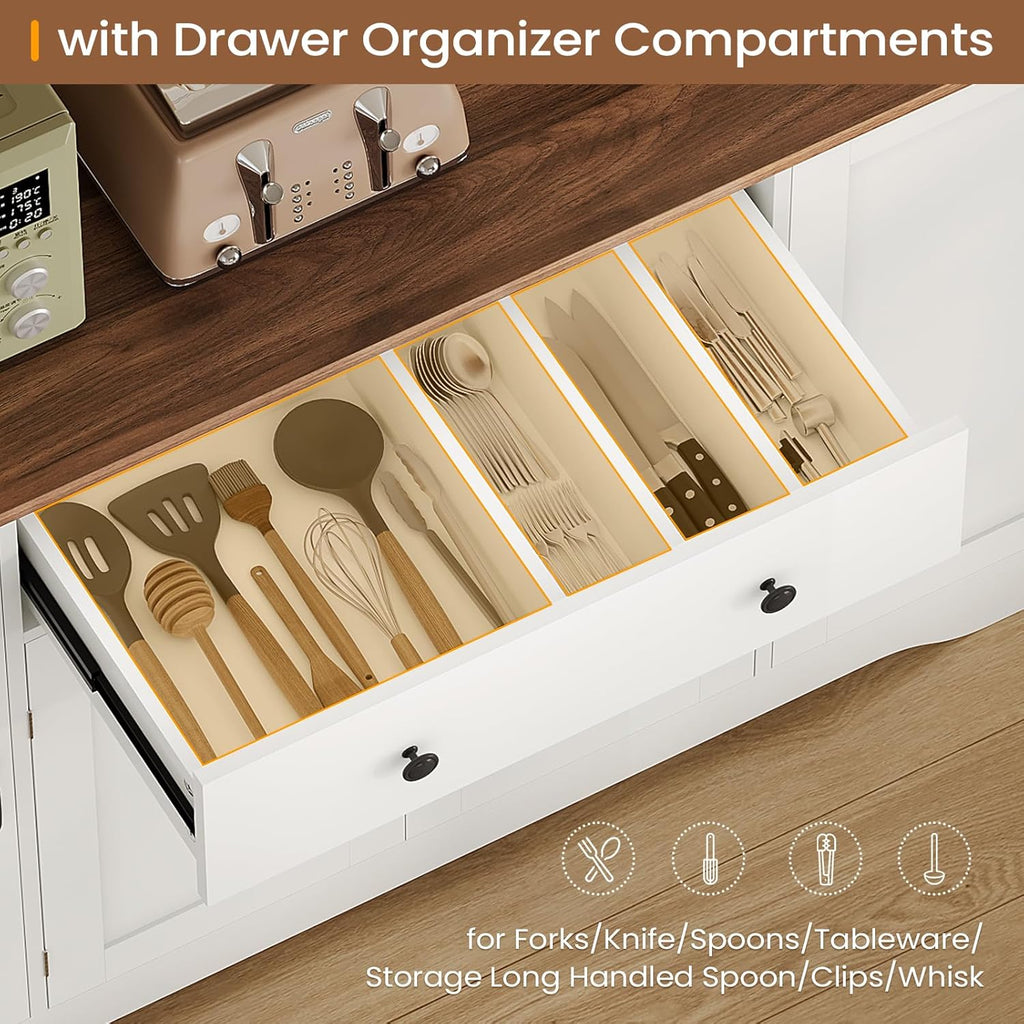 Brinlawb Buffet Cabinet with Storage & Charging Station, 53" Farmhouse Coffee Cabinet with Compartment Drawer, Sideboard Cabinets with Door and Adjustable Shelves for Kitchen, White