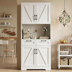 Tall Kitchen Pantry Cabinet with 2 Drawers, White Hutch Cabinet with Storage, Kitchen Pantry Storage Cabinet with Countertop and Adjustable Shelf, Tall Pantry for Kitchen