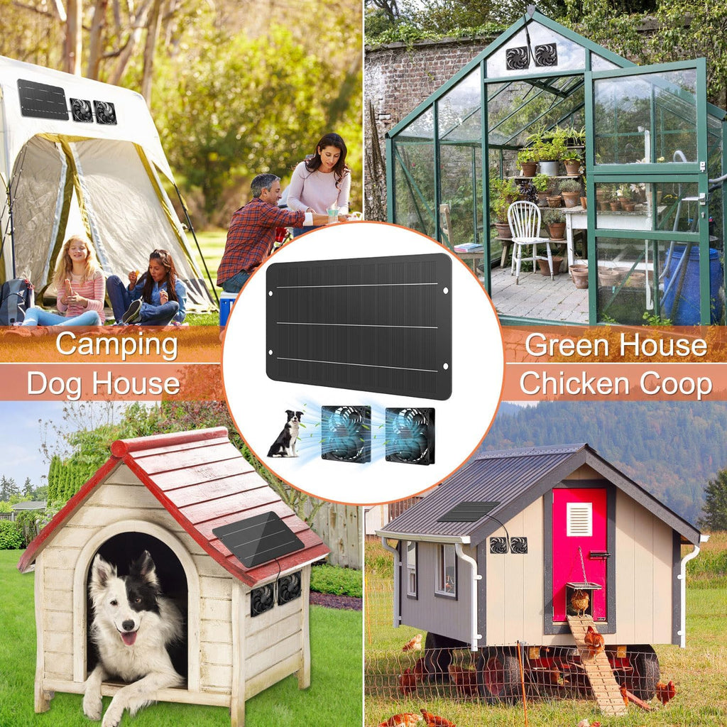 Solar Powered Fan Kit 12.6 Inch IPX7 Weatherproof, 15W Solar Panel with 2 Waterproof Fans, Intake or Exhaust Air Fan for Outside Backyard Chicken Coops, Greenhouses, Doghouse