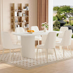 TesNus White Dining Table Set for 6, 67" Modern Marble Dining Table Set for Family Dining Room, Cream White Oval Table Set with Beveled 3.5" Top & Roman Column Pedestal Base, Easy 4-Screw Assembly