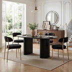 Black Boucle Dining Chair Set of 4, Modern Oval Upholstered Dining Chairs with Curved Back and Metal Leg for Dining Room,Restaurant,Kitchen Island(Gold Leg)