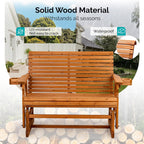 VINGLI Outdoor Glider Wood Patio Chair with Cup Holders, Outdoor Bench Glider Loveseat with Smooth Rocking Mechanism, Heavy Duty 800 LBS