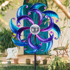 WONDER GARDEN Wind Spinners for Yard and Garden-Solar Wind Spinners - 61 Inch Blue Wind Sculptures & Spinners with LED Changing Light Glass Ball for Garden Patio Outdoor Decor