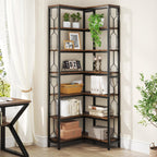 Tribesigns Corner Shelf, 7-Tier Industrial Corner Bookshelf and Bookcase | Freestanding Display Shelf for Living Room, Wood and Metal Corner Book Shelves, Corner Bookcase for Home Office, Rustic Brown