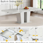 78.74" Extendable Dining Table for 6 8 10 Person, Modern White Faux Marble Expandable Kitchen Table with Dual Column Pedestal, Large Rectangle Wooden Expanding Table for Kitchen Dining Conference Room