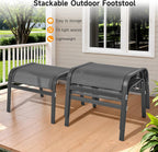 ONBRILL Outdoor Ottoman Set of 2, All Weather Outdoor Foot Stool with Supportive Textliene and Metal Frame, Stackable Oversized Outdoor Foot Rest for Furniture Patio Garden Pool, Grey