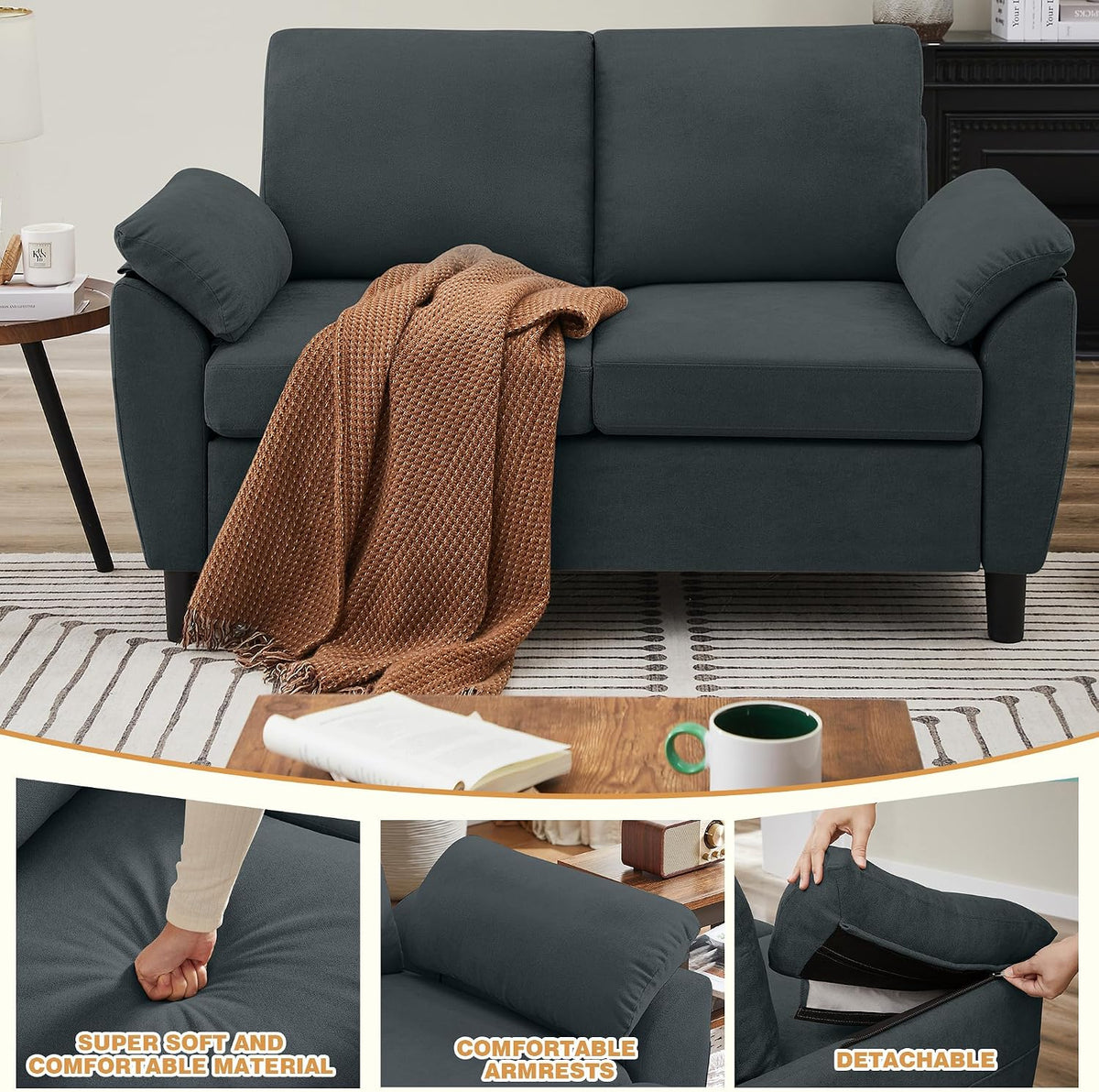 4 Piece Convertible Sectional Sofa Set, Modern Linen Small L Shaped Couch with Reversible Chaise, 3-Seater Sofa & Loveseat & Armchair for Living Room, Office, Apartment, Dark Grey