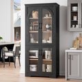 Garvee 70" Tall Kitchen Pantry Cabinet - Modern Display Cabinet with 4 Arched Glass Doors and Adjustable Shelves, Versatile Cupboard Organizers for Kitchen, Dining Room, Living Room, Bathroom, Black