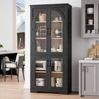 Garvee 70" Tall Kitchen Pantry Cabinet - Modern Display Cabinet with 4 Arched Glass Doors and Adjustable Shelves, Versatile Cupboard Organizers for Kitchen, Dining Room, Living Room, Bathroom, Black