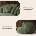DAMAIFROM 50.5" W x 67" D Oversized Chaise Lounge Chair with Ottoman,Green | 38D Sponge,Round Reading Chair Luxury Plush Cloud Circle Sleeper for Living Room Bedroom, 5 Pillows,Corduroy
