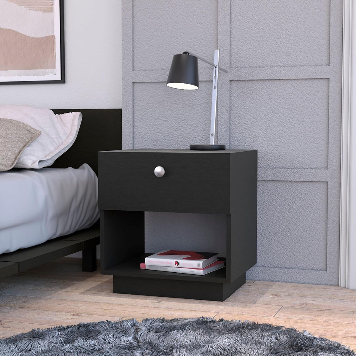 1 Drawer Nightstand, Storage Shelf,for Small Spaces