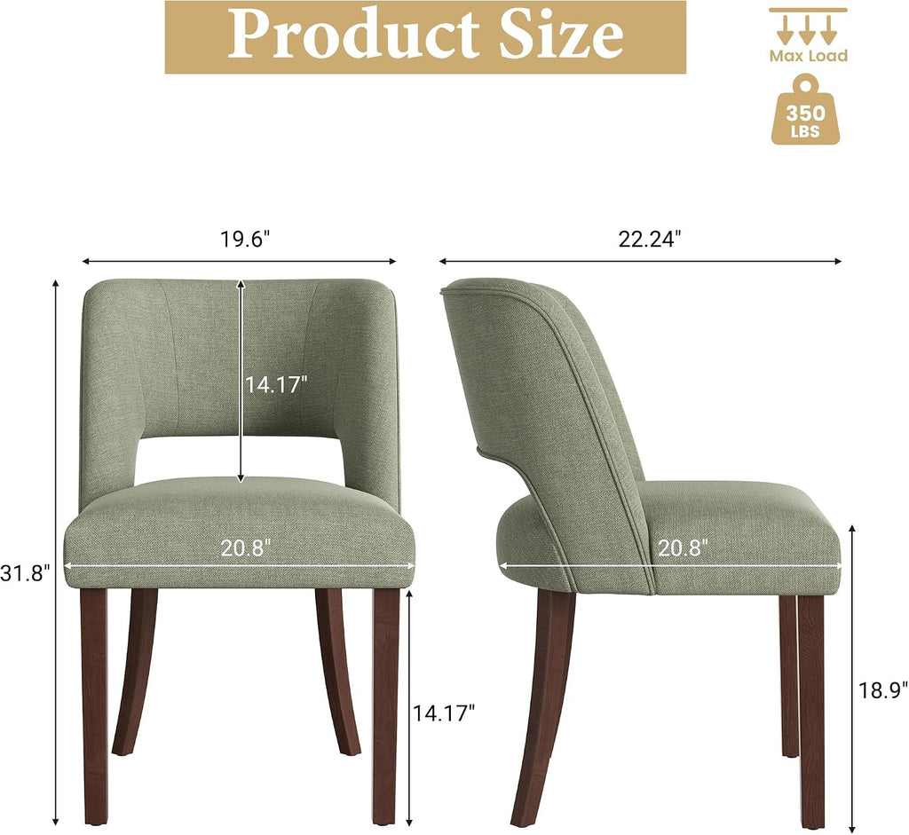 Dining Chairs Set of 6,Modern Dining Room Chairs with Thick Cushions,Linen Upholstered Kitchen Dining Chairs with Wood Legs for Kitchen Dining Room Living Room,Green