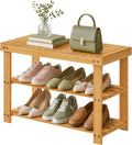 SONGMICS HOME 3-Tier Bamboo Shoe Bench, Shoe Rack, for Entryway Bathroom Bedroom, 11.5 x 27.8 x 18 Inches, Natural