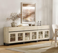 WAMPAT Sideboard Buffet Cabinets, Modern Credenza Sideboard with Adjustable Shelf and Metal Base, Coffee Bar Cabinet Accent Storage Cabinet for Living Room, Kitchen, Beige-B,3 Pcs