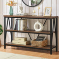 Entryway Console Table, 3 Tier Entry Table with Open Shelves, Brown, 47 IN | Rustic Sofa Table with Wide Storage, Horizontal Book Shelf, Industrial 3 Tier Bookshelf for Living Room, Hallway