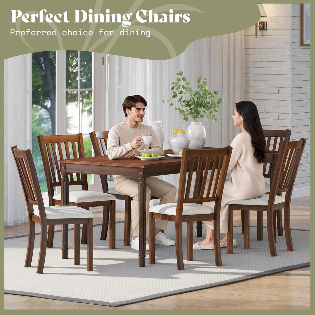 AMERLIFE Dining Chairs Set of 8, Farmhouse Upholstered Kitchen Dining Chairs with Curved Backrests, Padded Dining Room Chairs with Solid Wood Legs, Dark Brown