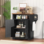 YATINEY Coffee Bar Cabinet, Kitchen Island with Storage, Farmhouse Sideboard Buffet Cabinet with Dual-Purpose Floating Shelf and Hooks, for Restaurant, Living Room, Rustic Brown KF22BR