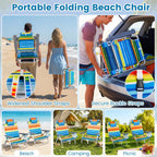 Goplus Beach Chair, Folding Backpack Beach Chairs for Adults w/Adjustable Positions, Head Pillow, Cooler Bag, Towel Bar, Cup Holders, Sunbath Sling Tanning Lounge, Folding Layout Camping Chairs