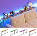 Skinny Sofa Table Behind Couch, Narrow Console Table 78.8" Long Entryway Table with 2 Power Outlets & Adjustable Height (25.8"-34.8"), for Living Room, with LED Lights, Rustic Brown