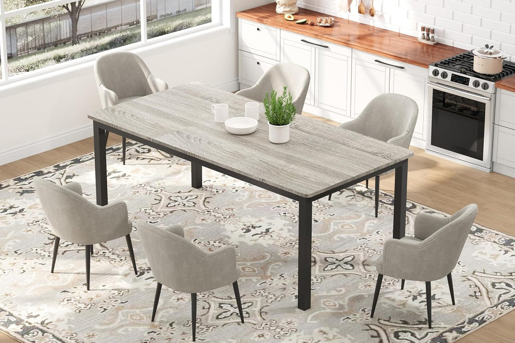 71" Large Industrial Dining Table, Rectangular Wooden Table with Sturdy Metal Legs & Rounded Edges, Kitchen, Living Room or Writing Desk,1.8m(Grey & Black Leg)