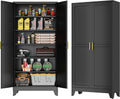 GAIOUS 75'' Tall Metal Garage Storage Cabinet, File Cabinet with 2 Doors and 5 Adjustable Shelves, Black Outdoor Steel Tool Cabinets for Home Office,Warehouse,Garage