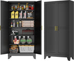 GAIOUS 75'' Tall Metal Garage Storage Cabinet, File Cabinet with 2 Doors and 5 Adjustable Shelves, Black Outdoor Steel Tool Cabinets for Home Office,Warehouse,Garage