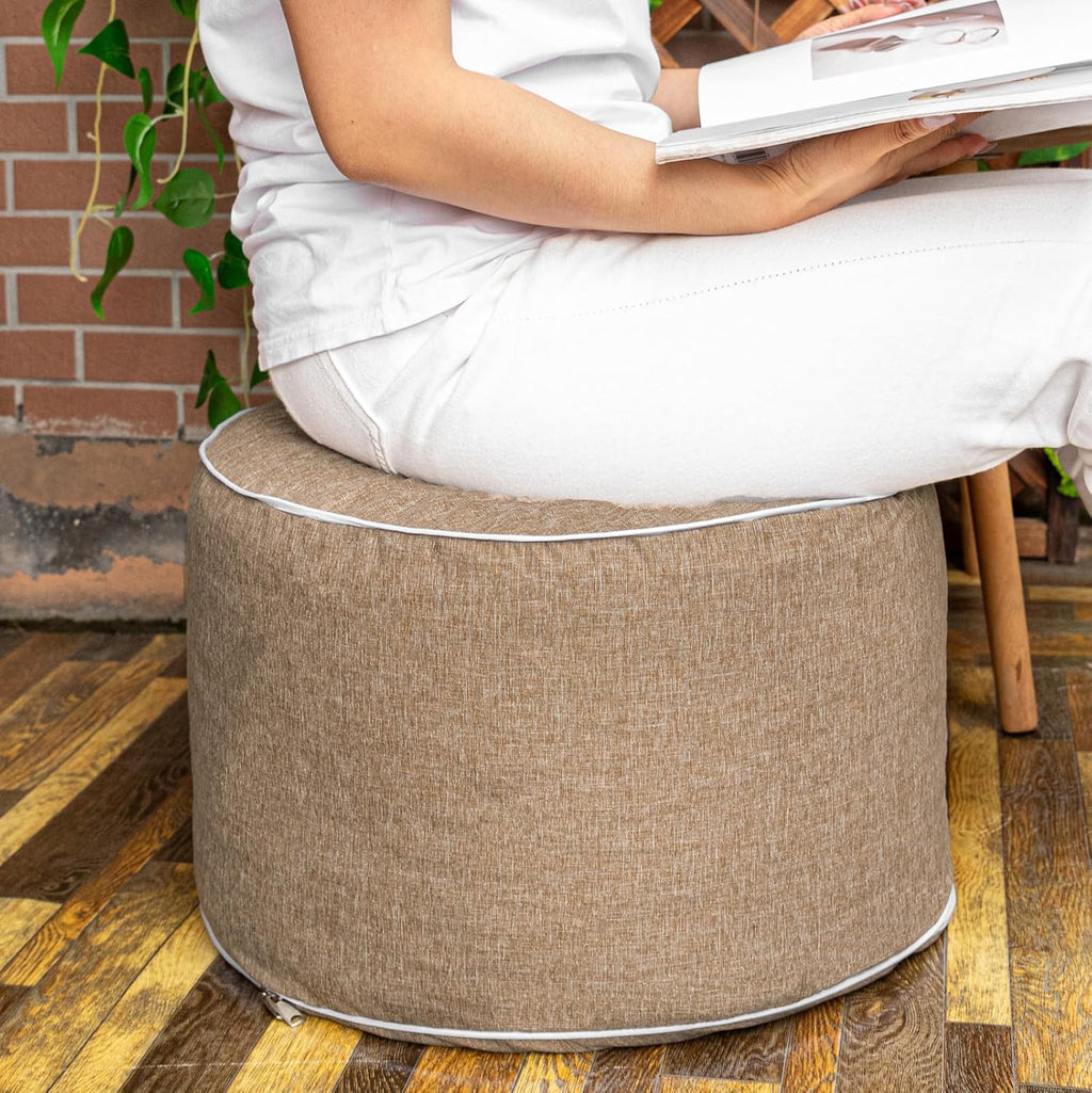 Outdoor Ottoman Outdoor Ottomans for Patio 20x12 Inches Modern Lightweight Foam Stuffed Pouf Outdoor Footstool Footrest Foot Stool Waterproof (Coffee)