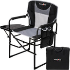 SUNNYFEEL Oversized Camping Chair Portable Directors Chairs with Side Table | Heavy Duty Folding Lawn Chair for Adults 300LBS with Compact Size, Breathable Mesh, Pocket & Carry Bag for Outdoor, Lawn, RV