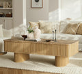 win2win Rectangle Coffee Table with Storage, Faux Marble Top, Boho,Oak
